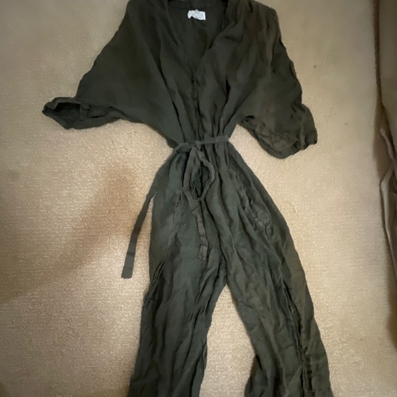 Olive green linen jumpsuit